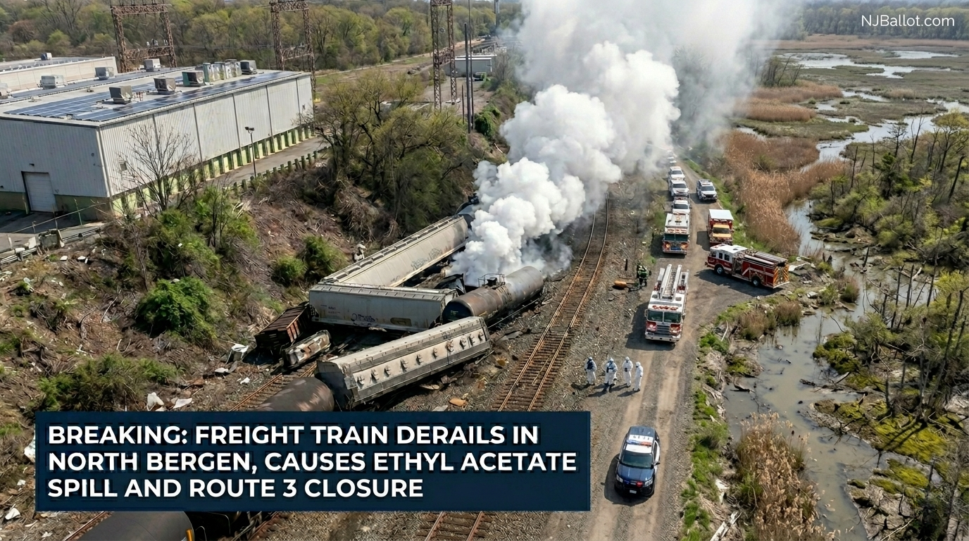 Freight Train Derails in North Bergen, Spilling Chemical and Closing Route 3
