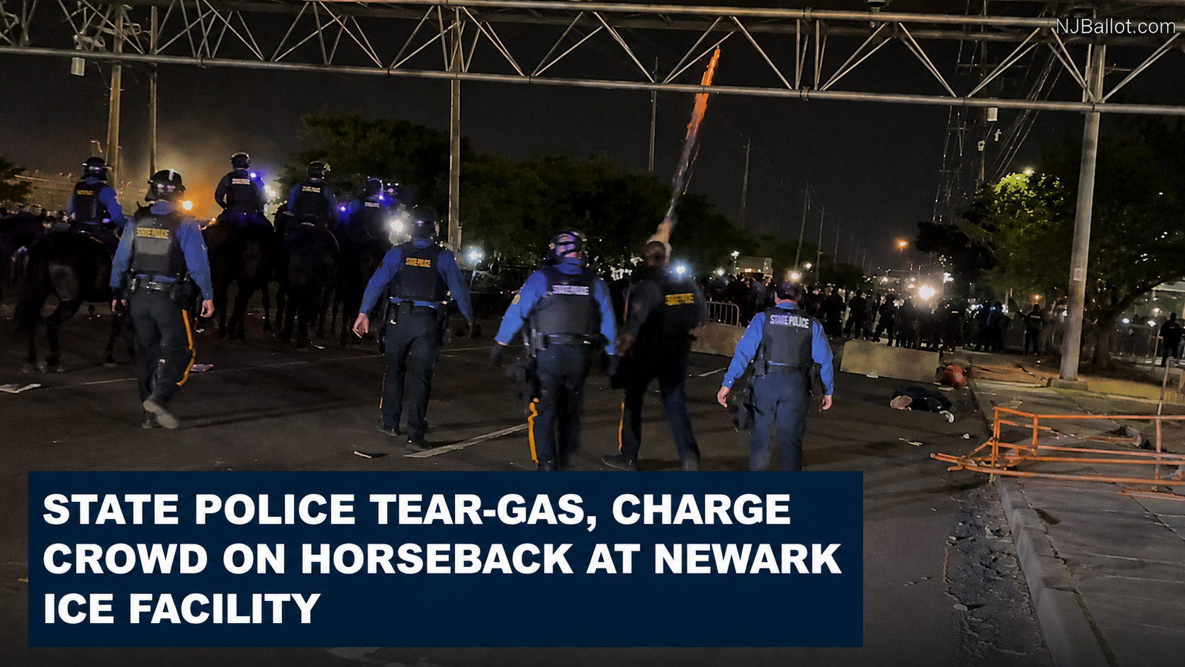 State Police Tear-Gas, Charge Crowd on Horseback at Newark ICE Facility